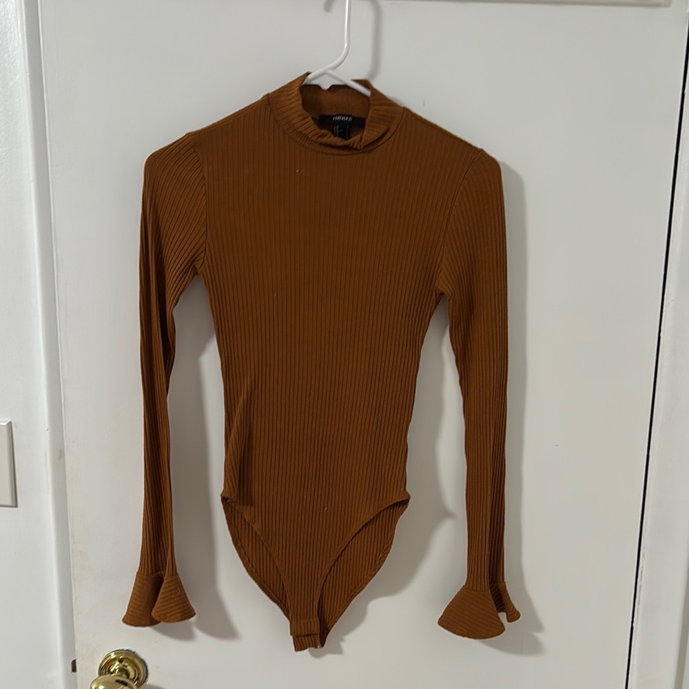 Brown Ribbed Long Sleeve Bodysuit
